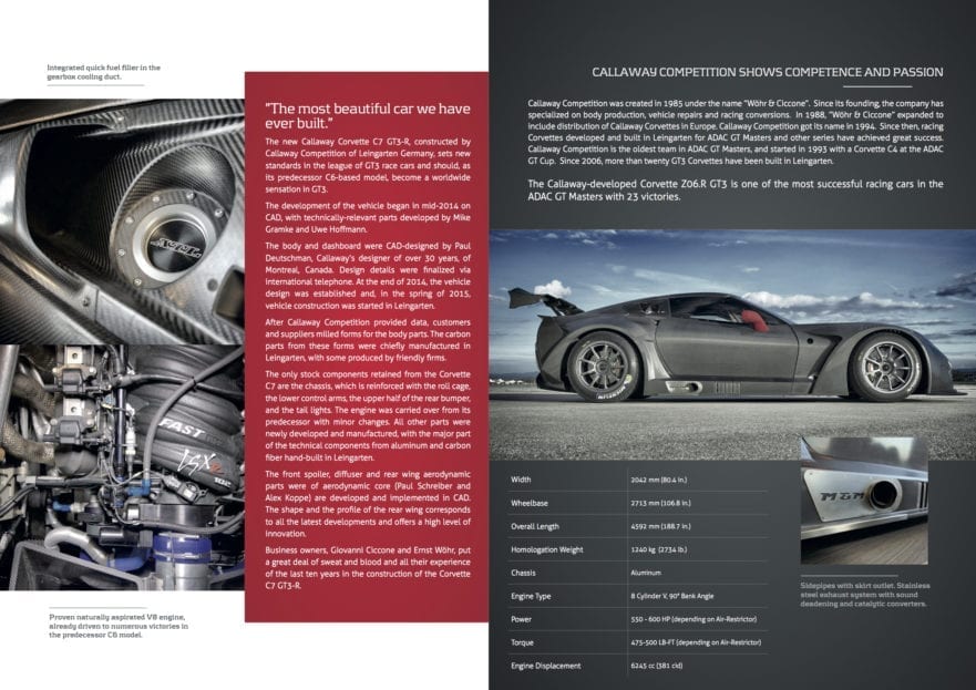 Callaway Corvette C7 GT3-R Brochure, page 2 and page 3