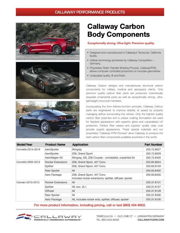 Callaway Carbon Body Components Info Sheet