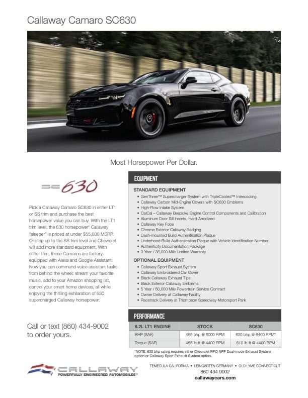 Callaway Camaro SC630 Info Sheet