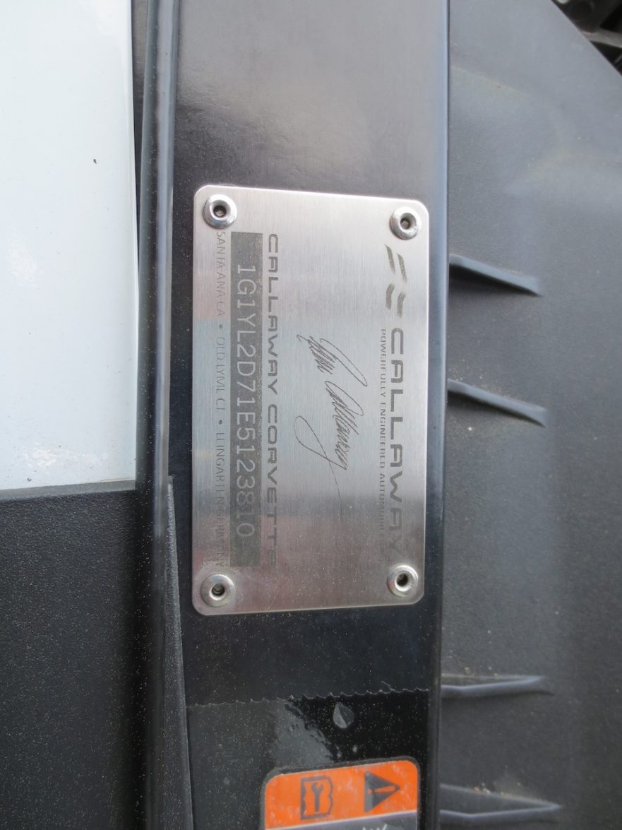 2014 Callaway Corvette SC627 - underhood VIN plaque