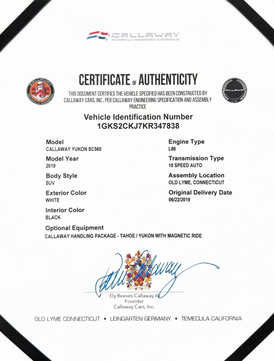 2019 Callaway Yukon 347838 - Cert of Auth.