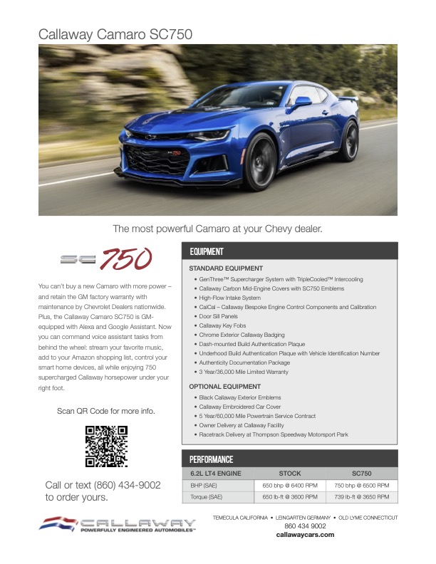 Callaway Camaro SC750 Info Sheet
