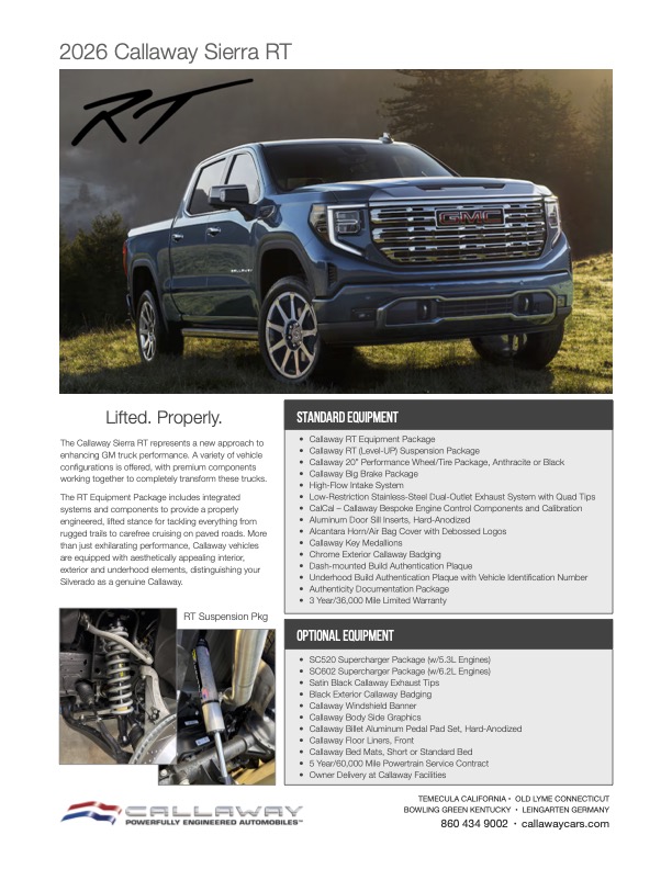 2026 Callaway Sierra RT - Info Sheet 2026 Callaway Sierra RT - Info Sheet