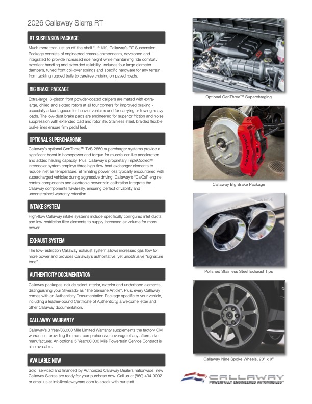 2026 Callaway Sierra RT - Info Sheet 2026 Callaway Sierra RT - Info Sheet